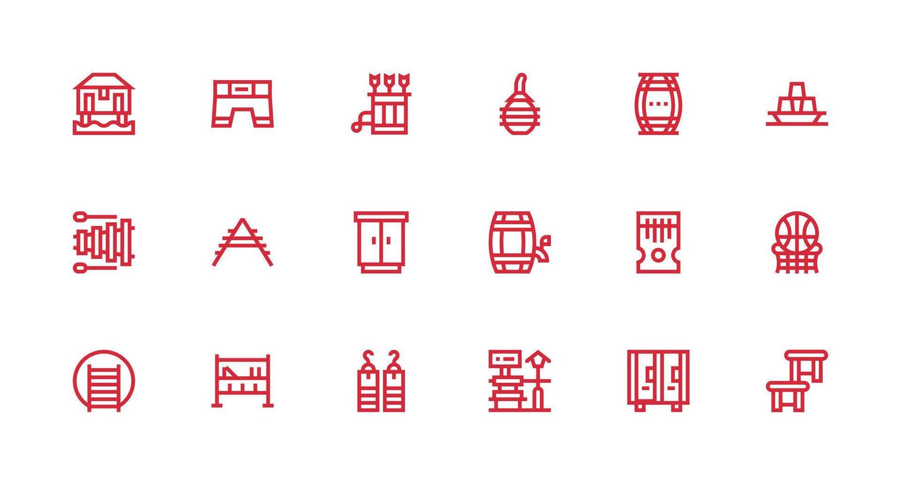 Wooden Icon Set with 18 Strong Stroke Line Graphics Web and App Icon Pack Collection vector