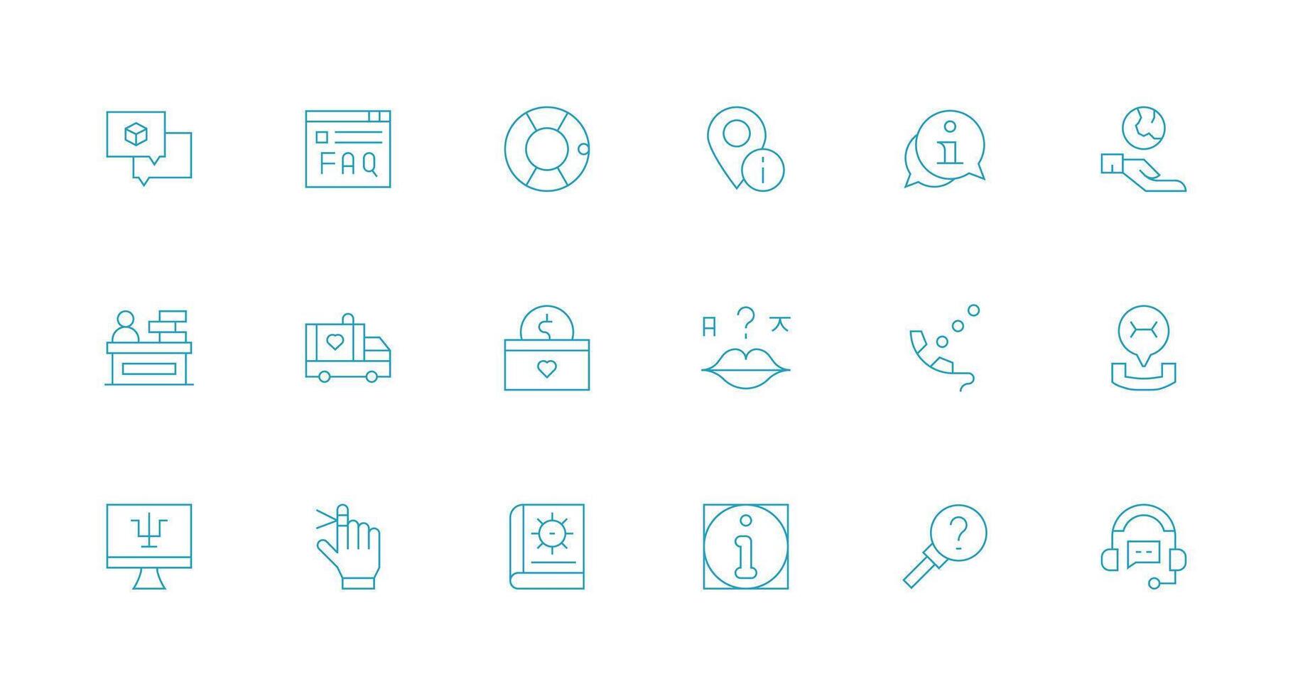 mínimo línea estilo ayuda íconos con 18 vectores ui y ux enfocado icono colección
