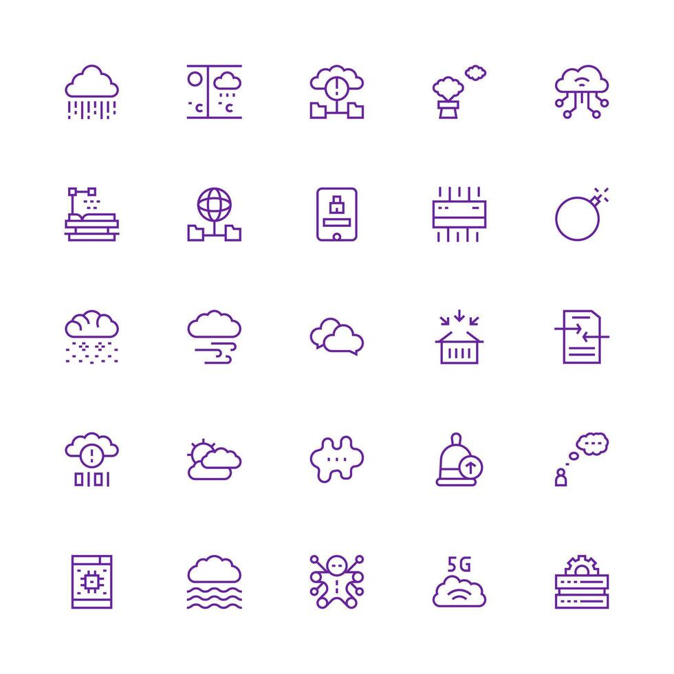 Cloud Icon Set with 25 Medium Stroke Outline Graphics Web Icon Collection vector