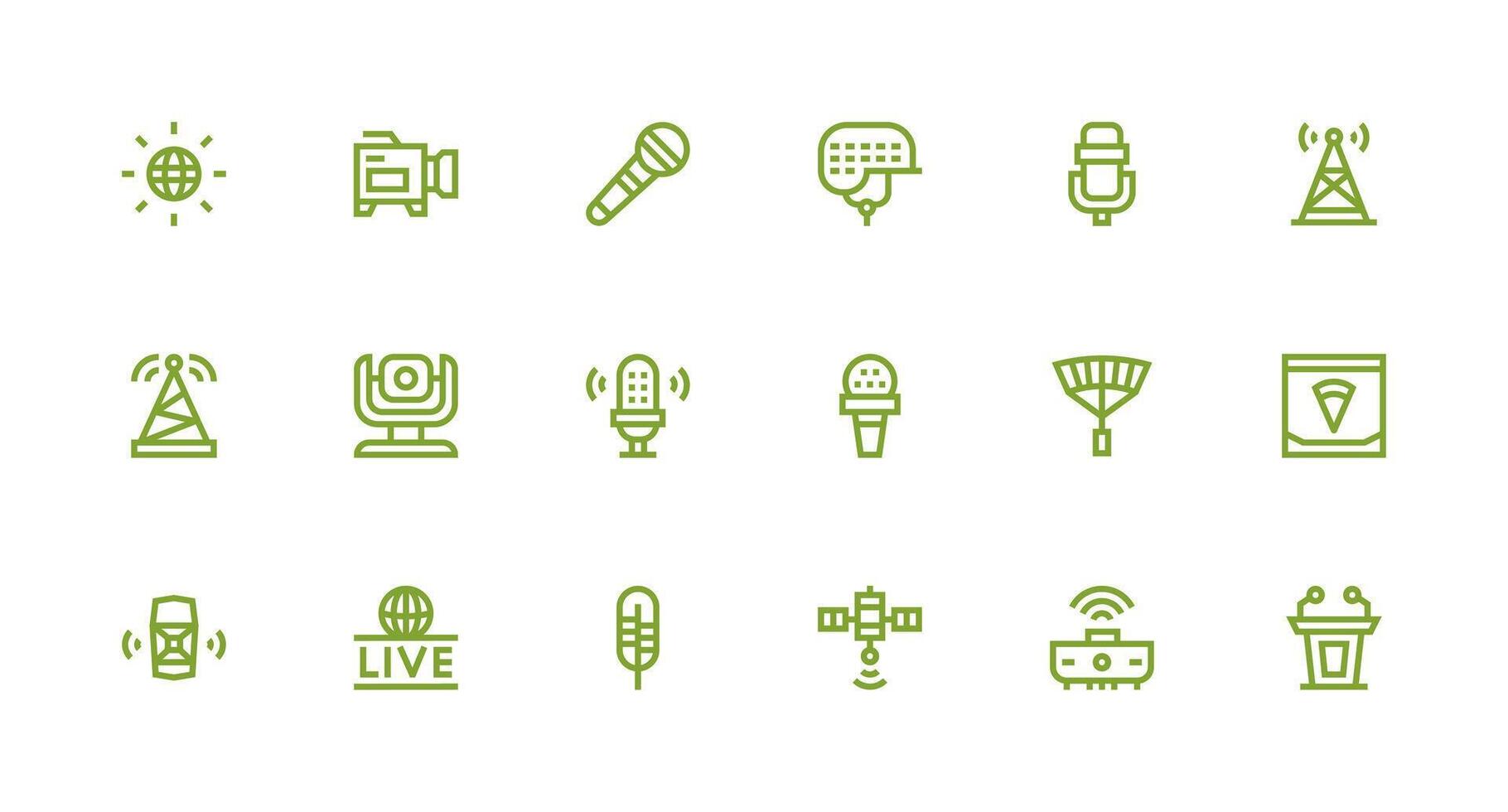 Strong Stroke Line Icons from Broadcasting Set with 18 Vectors Smart Icon Collection