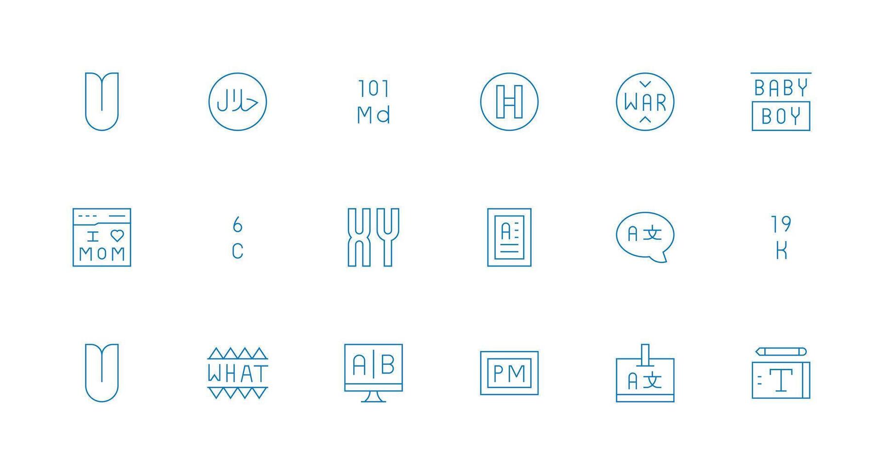 18 Minimal Line Icons for Font Graphics Multi-Purpose Icon Set vector