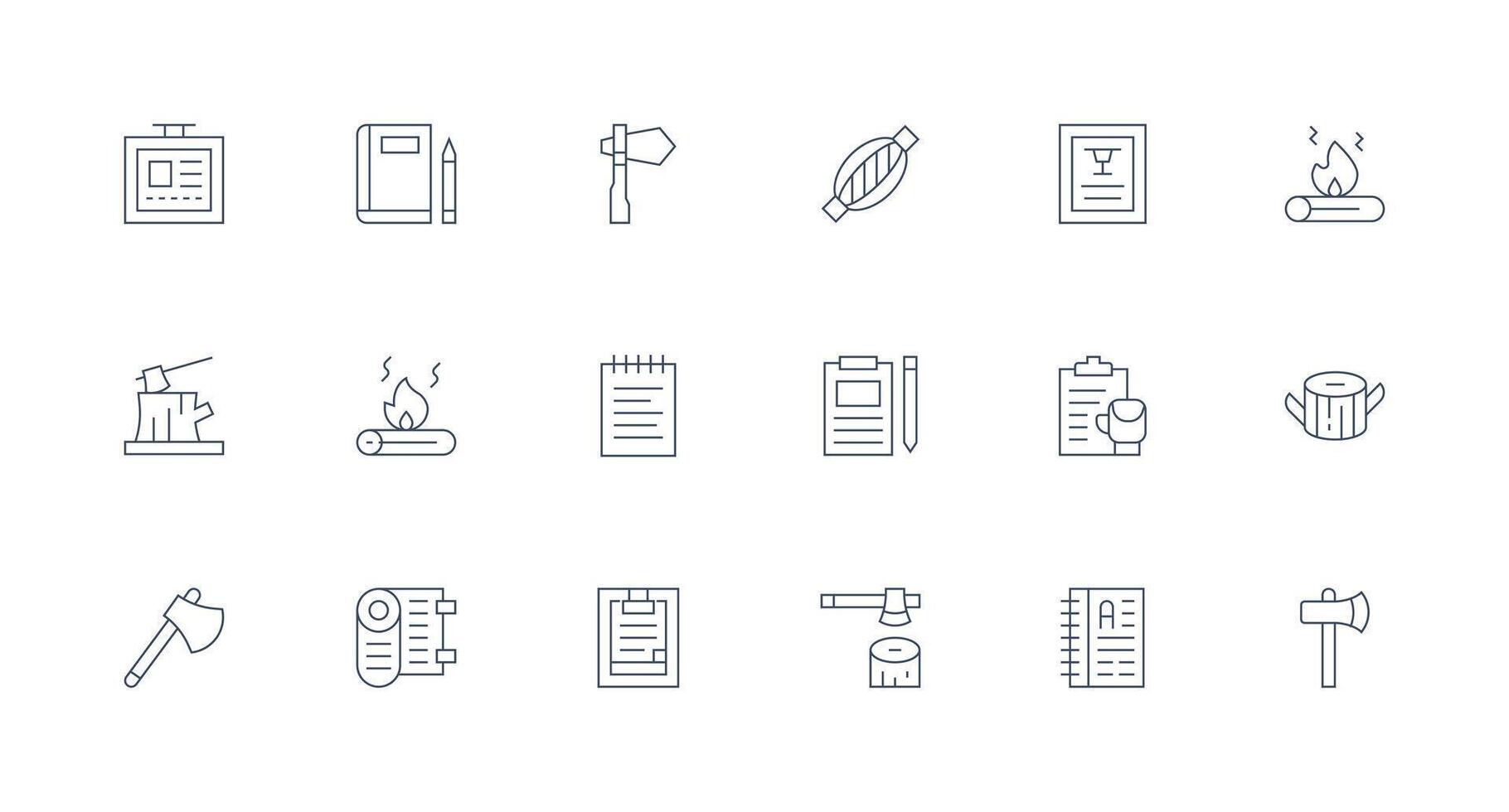 Log including 18 Minimal Line Illustrations Core Icon Collection for Daily Tasks vector