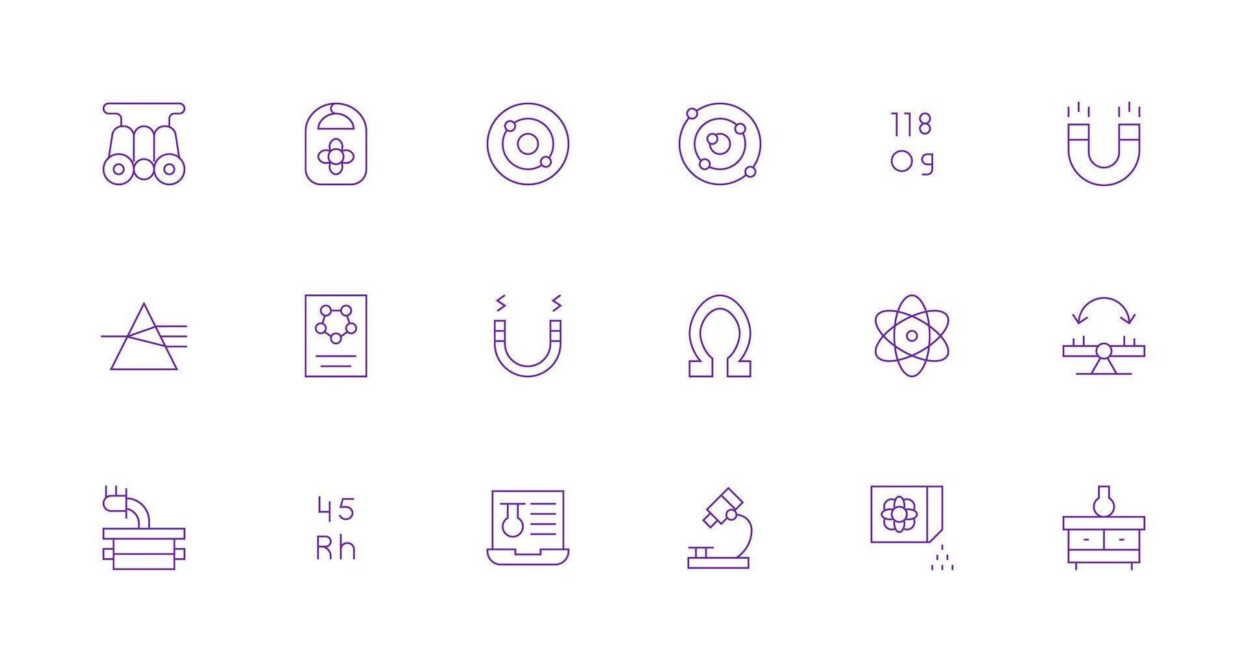 18 Minimal Line Style Icons from Physics Collection Well-Structured Icons for Creative Use vector