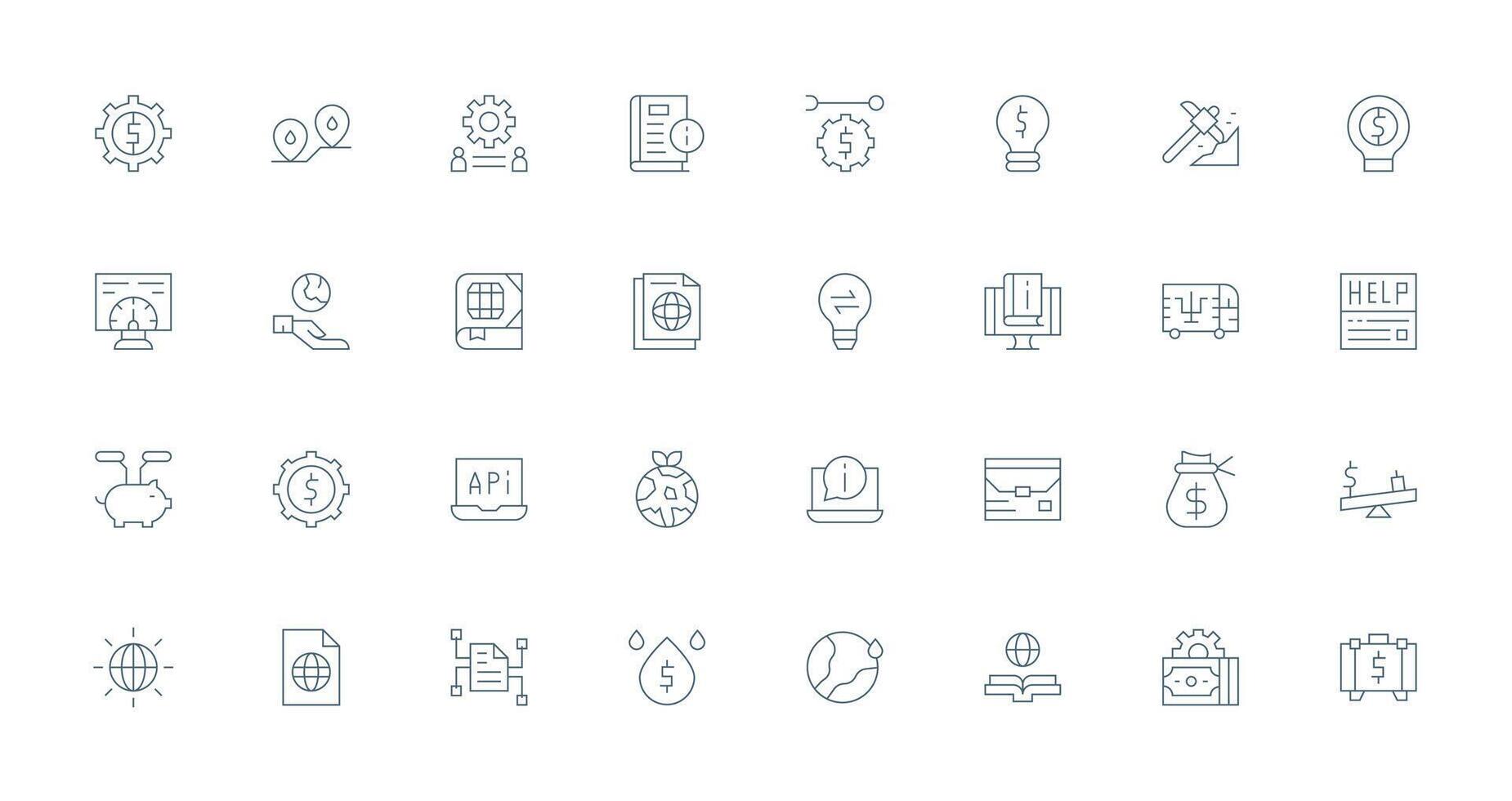 Resources Design Icons featuring 32 in Thin Line Style Multi-Purpose Icon Pack for Templates vector
