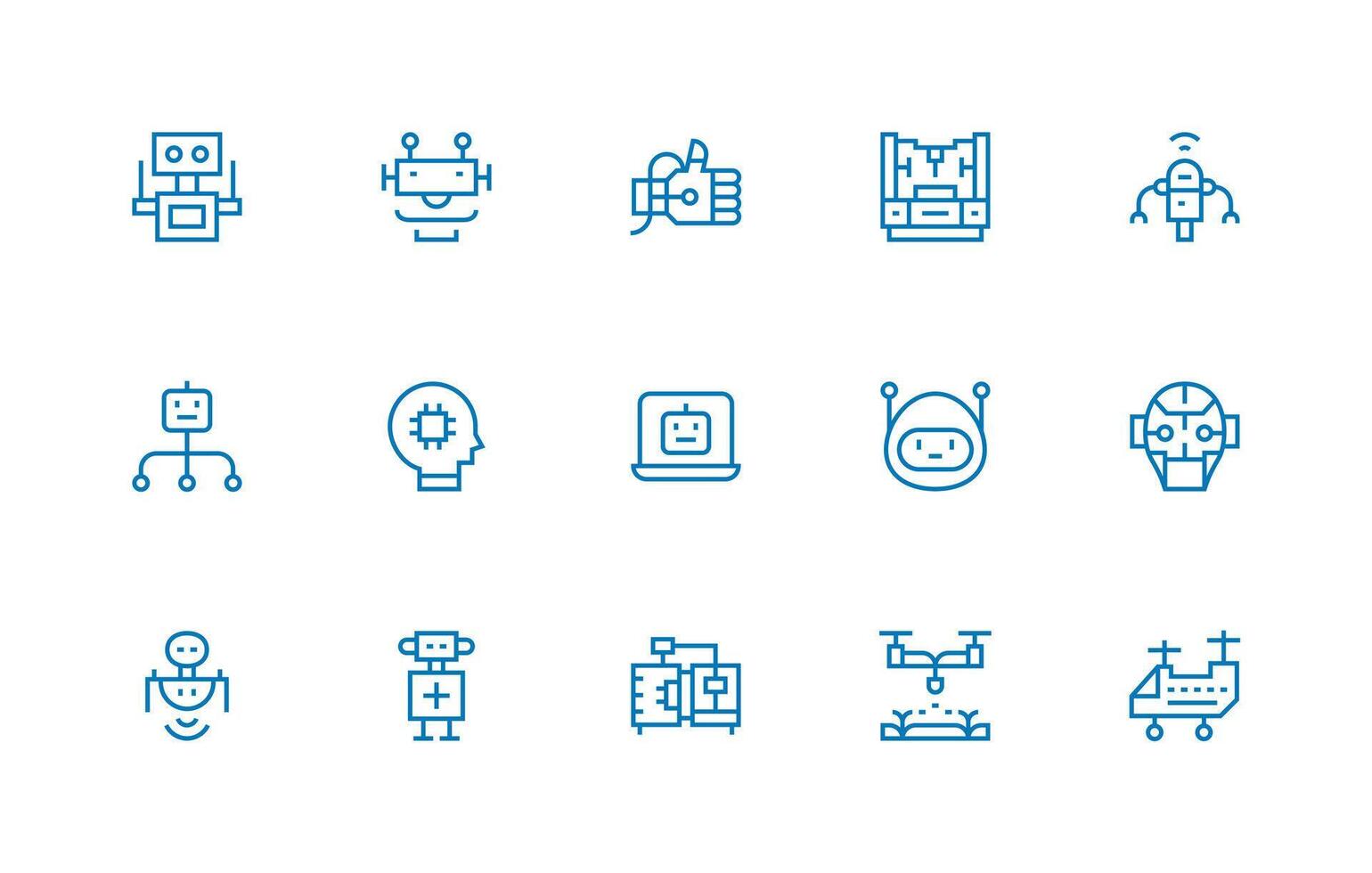 Robotics Icon Set with 15 Regular Line Graphics Theme-Based Icon Pack vector