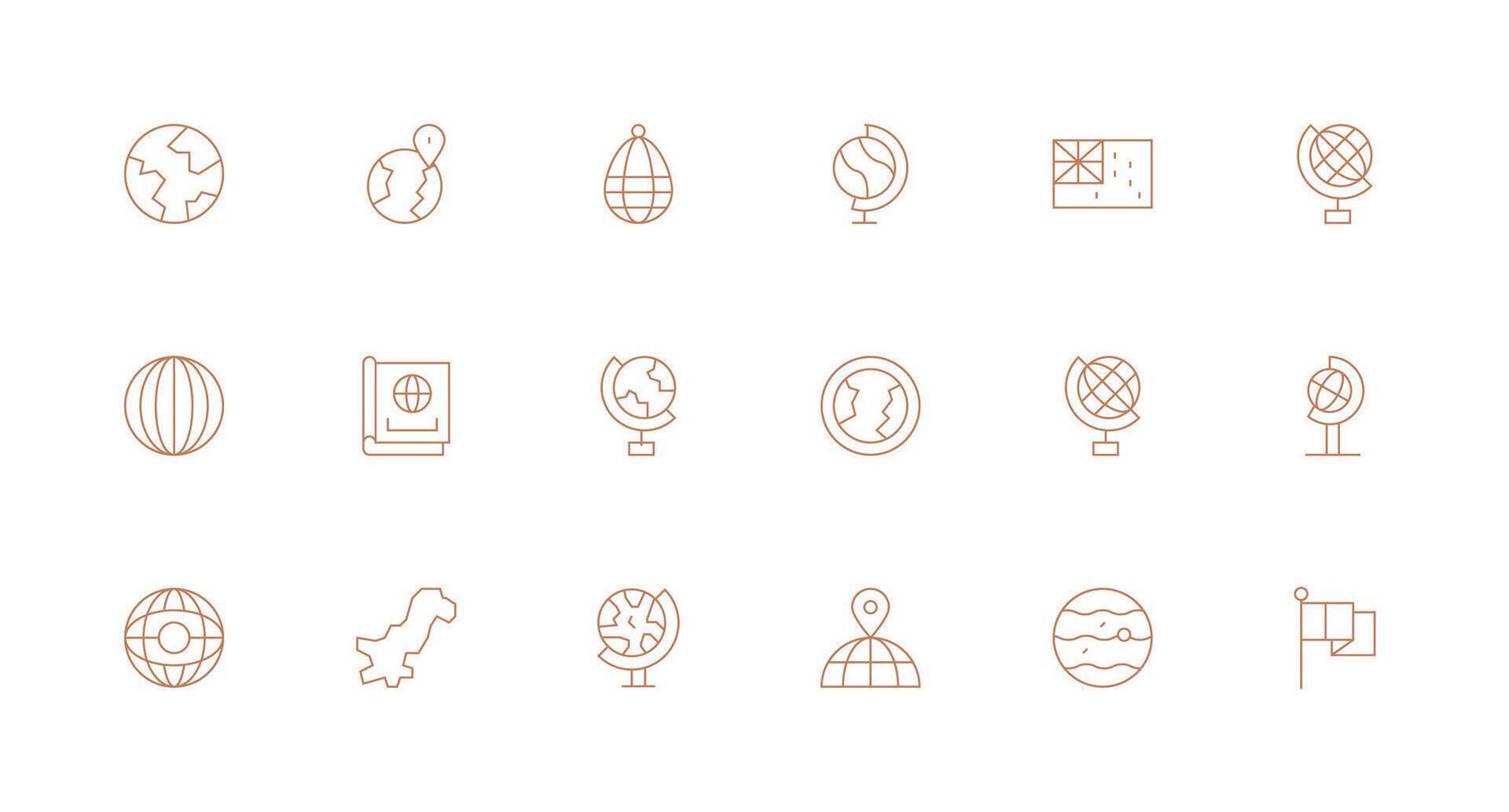 World Map Icon Collection with 18 Minimal Line Designs Icon Set for Web vector