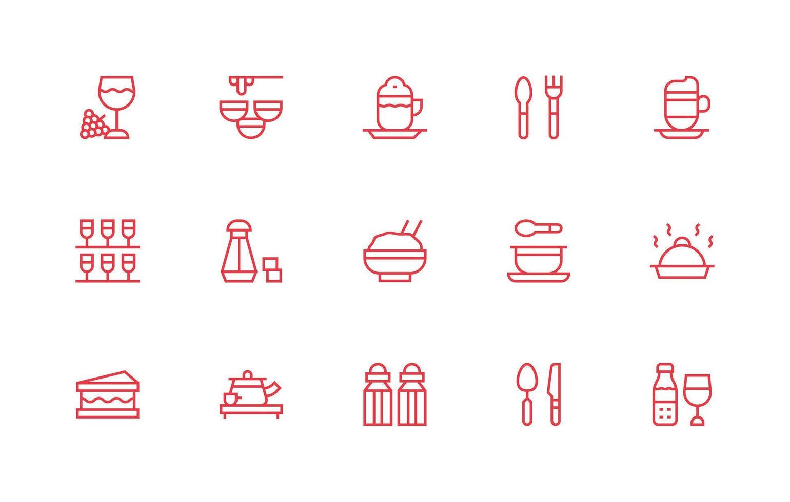 15 Regular Line Designs for Tableware Icons Professional Icon Pack for Development Work vector