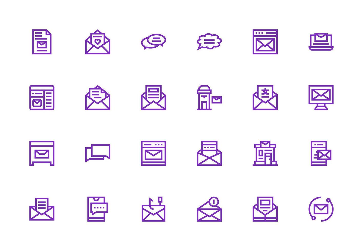 Correspondence Design Icons featuring 24 in Thick Line Line Style Customizable Icon Series for Mobile Screens vector