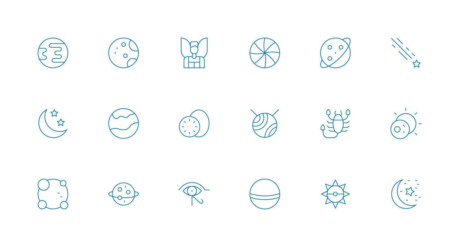 18 Minimal Line Vectors for Celestial Theme Complete Icon Set for Mobile Apps