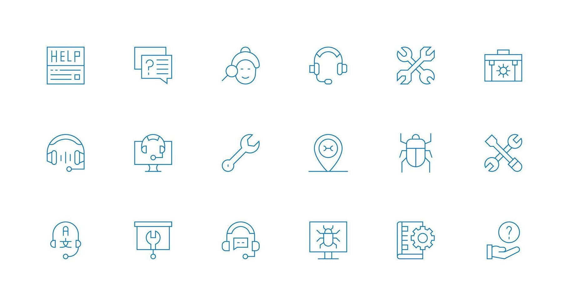 18 Minimal Line Designs for Technical Support Icons Neatly Designed Icons for Web Platforms vector