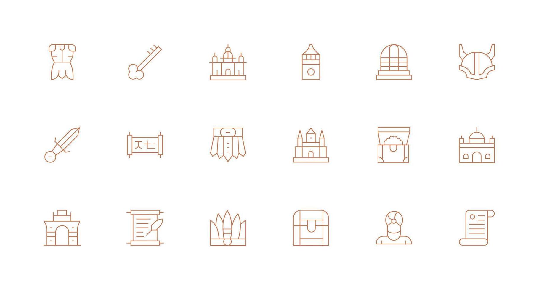 18 Minimal Line Icons for Historical Graphics UI Icon Set vector
