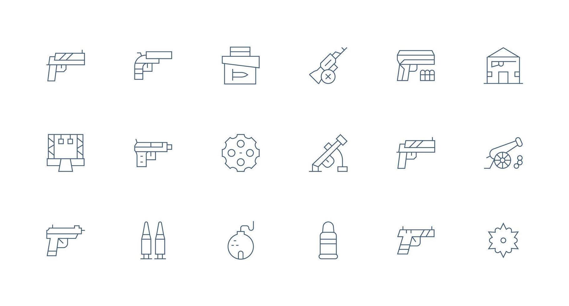 Firearm Icon Collection with 18 Minimal Line Designs Neutral Style Icons for Any Project vector