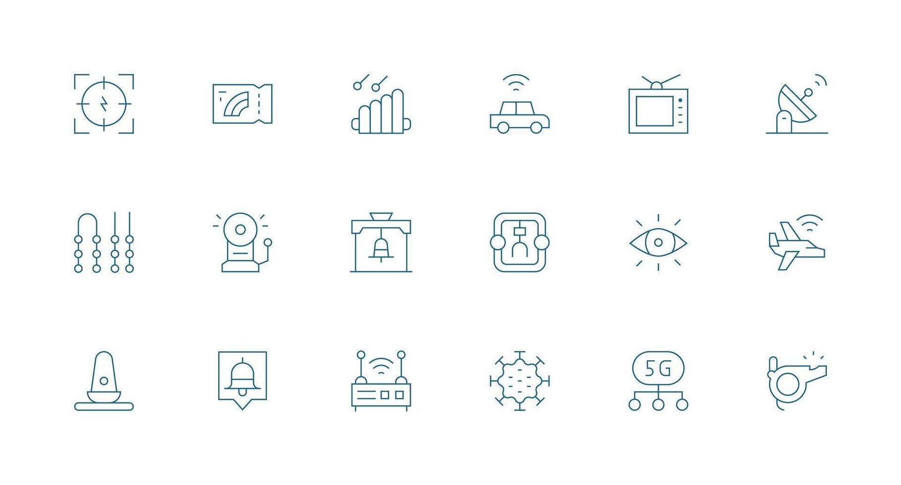 Signal Visual Pack containing 18 Minimal Line Icons Style Icon Set vector