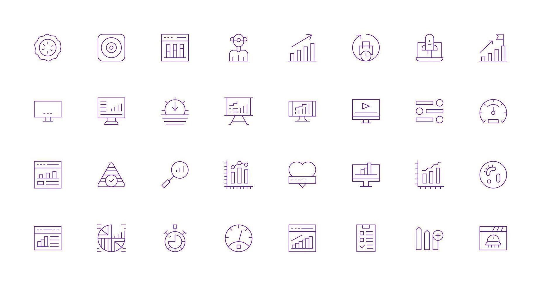 Progress Bar Visual Pack containing 32 Thin Line Icons Simplified Icon Pack for Visual Tools vector