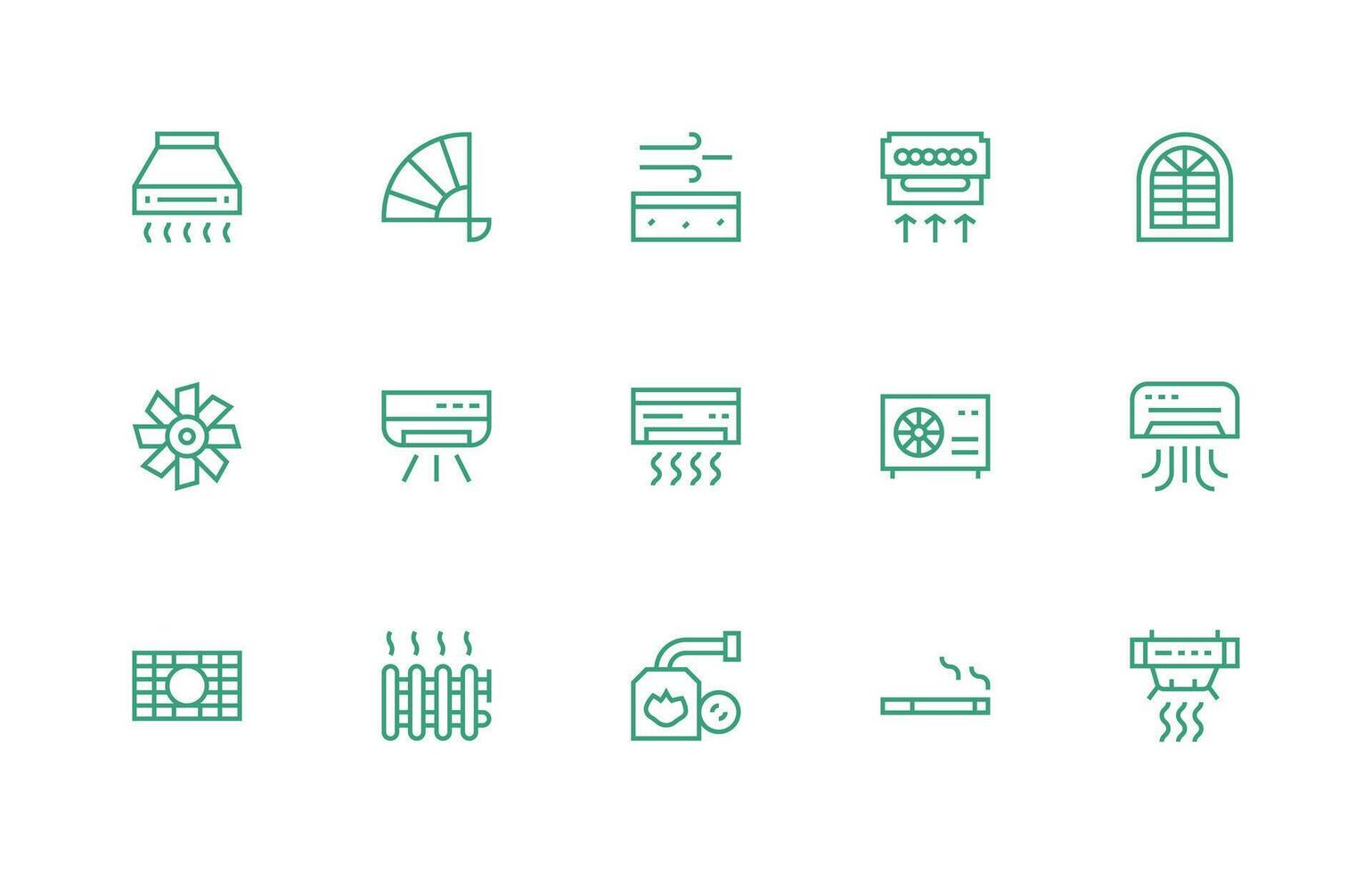 Ventilation Icon Set with 15 Regular Line Graphics Flat Icon Set vector