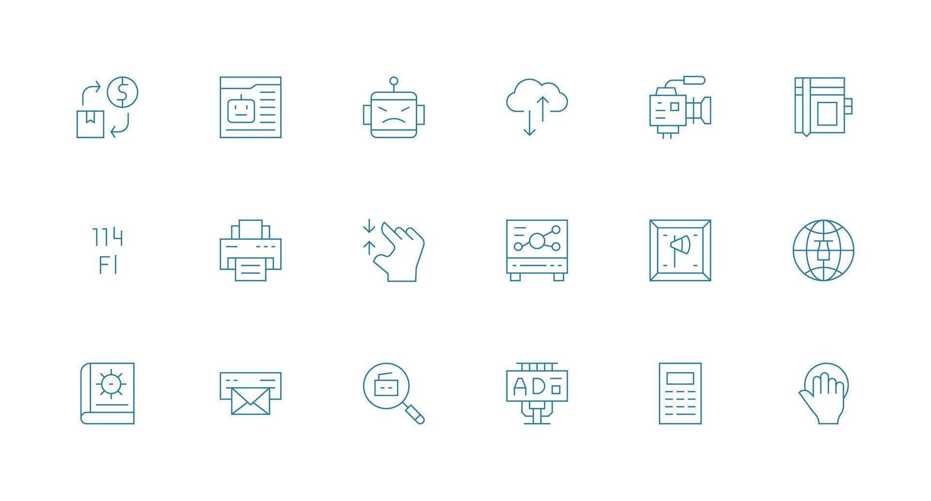Minimal Line Icons from Digital Set with 18 Vectors Full Icon Library for UI Designers