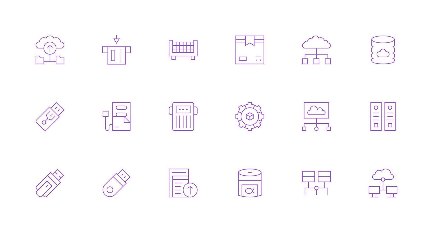 Digital Storage featuring 18 Icons in Minimal Line Design Outline Icon Pack vector