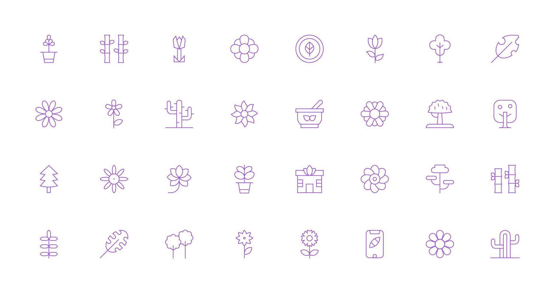 Thin Line Style Botanical Icons with 32 Vectors Quick Access Icons for UI Development