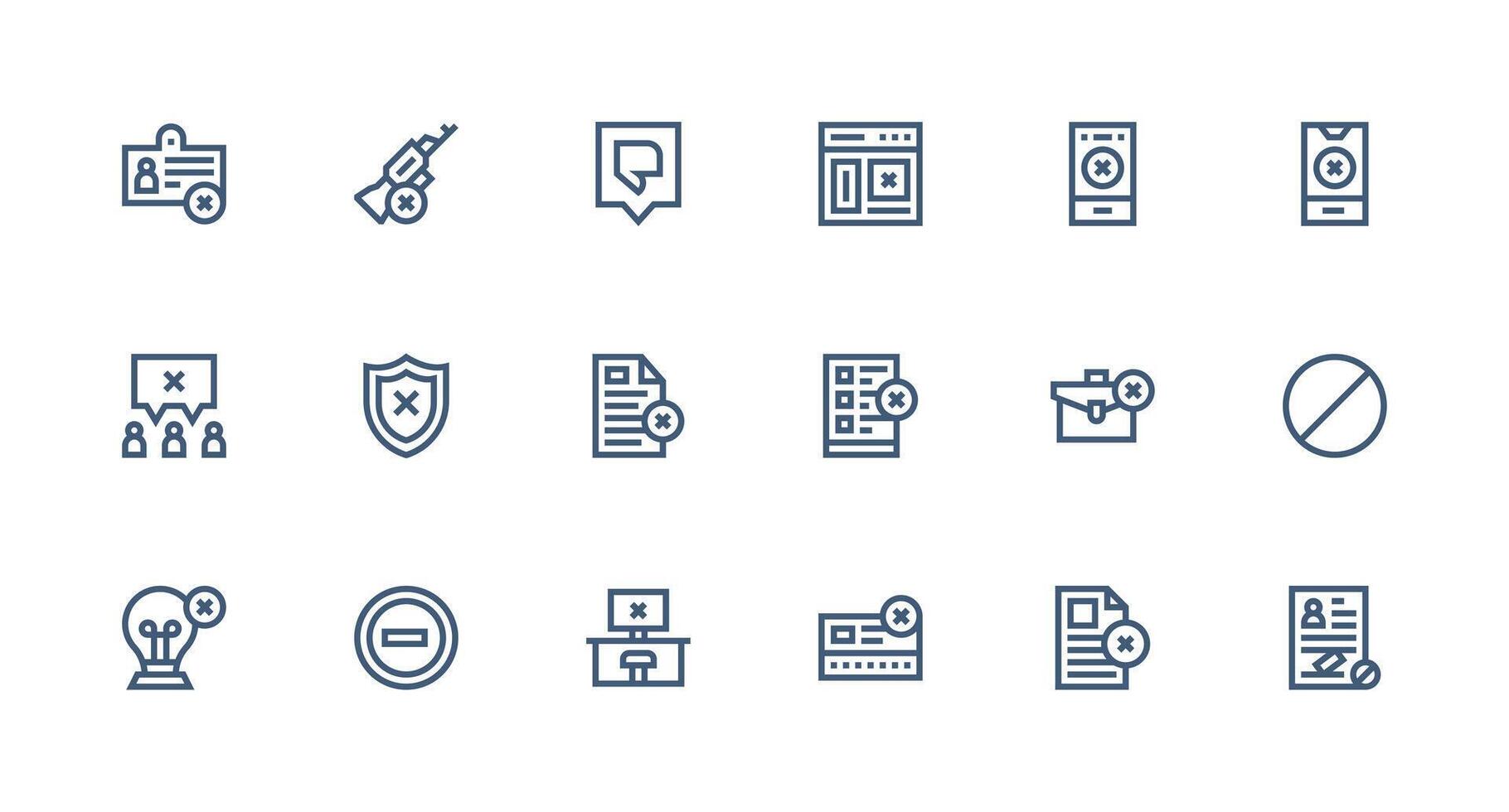 Strong Stroke Line Style Denied Icons with 18 Vectors Layout Icon Collection