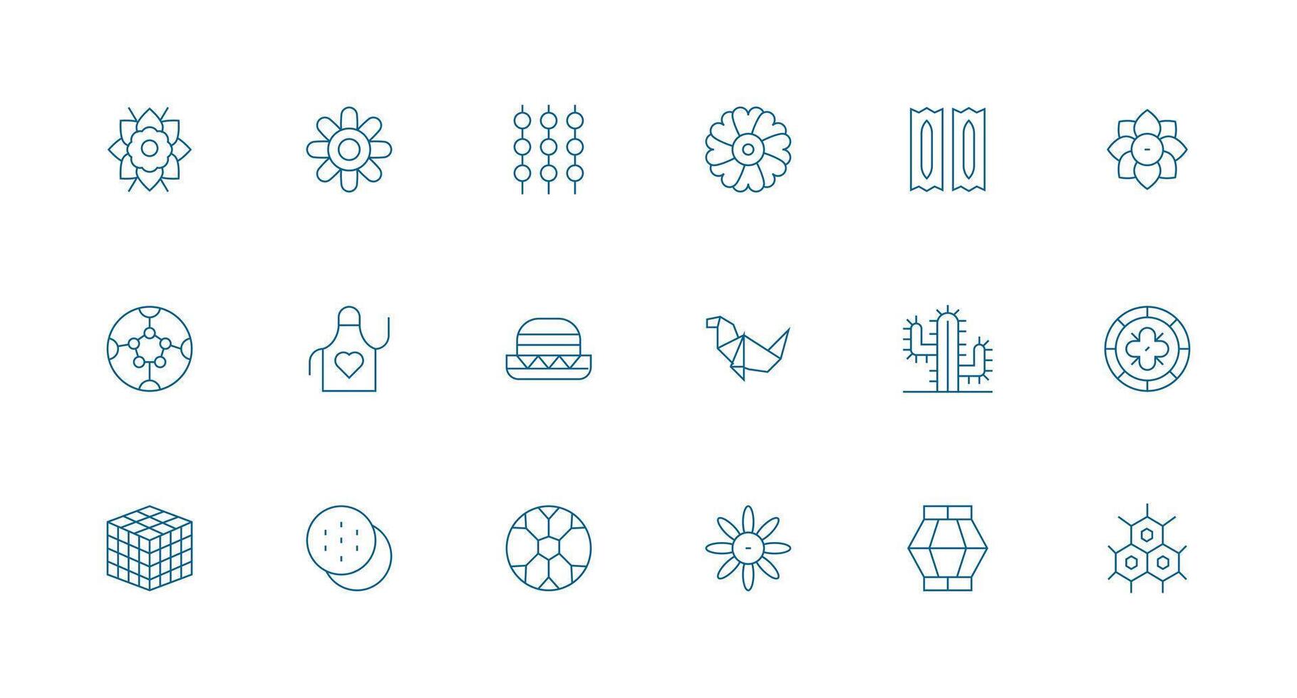 Pattern Icon Set with 18 Minimal Line Graphics Sharp Icons for Presentations vector