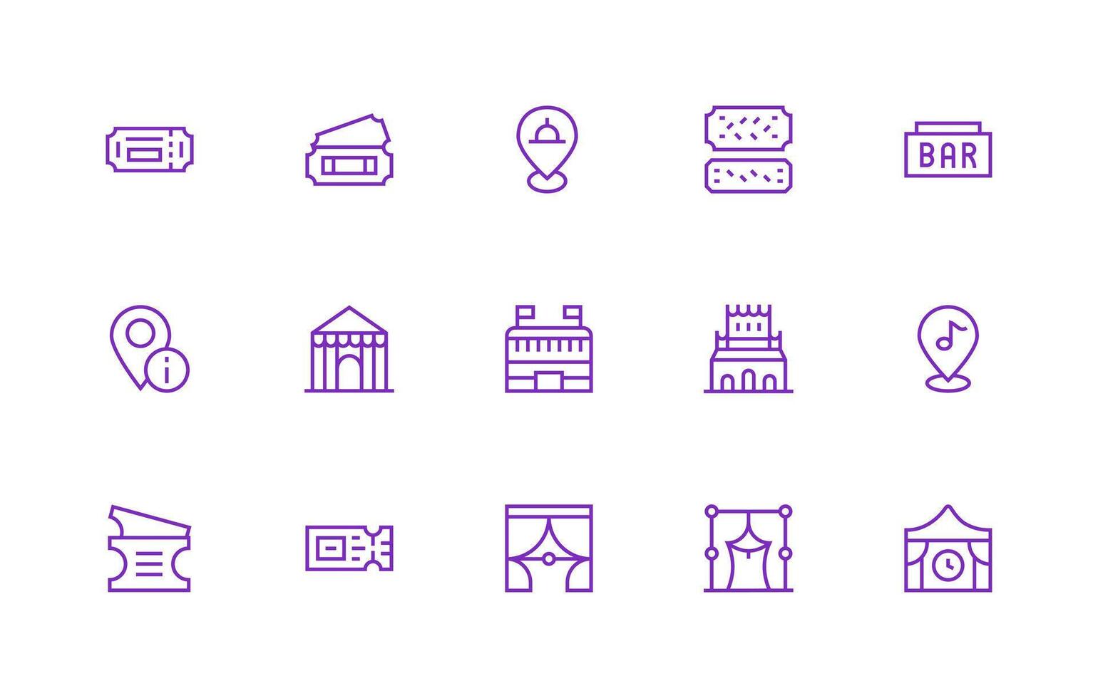 Venue Visual Pack containing 15 Regular Line Icons Interface Icon Collection for Daily Projects vector