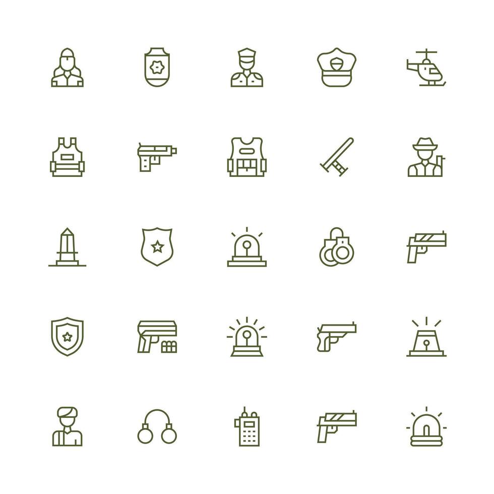Police Icon Set with 25 Medium Stroke Outline Graphics Functional Icon Series vector