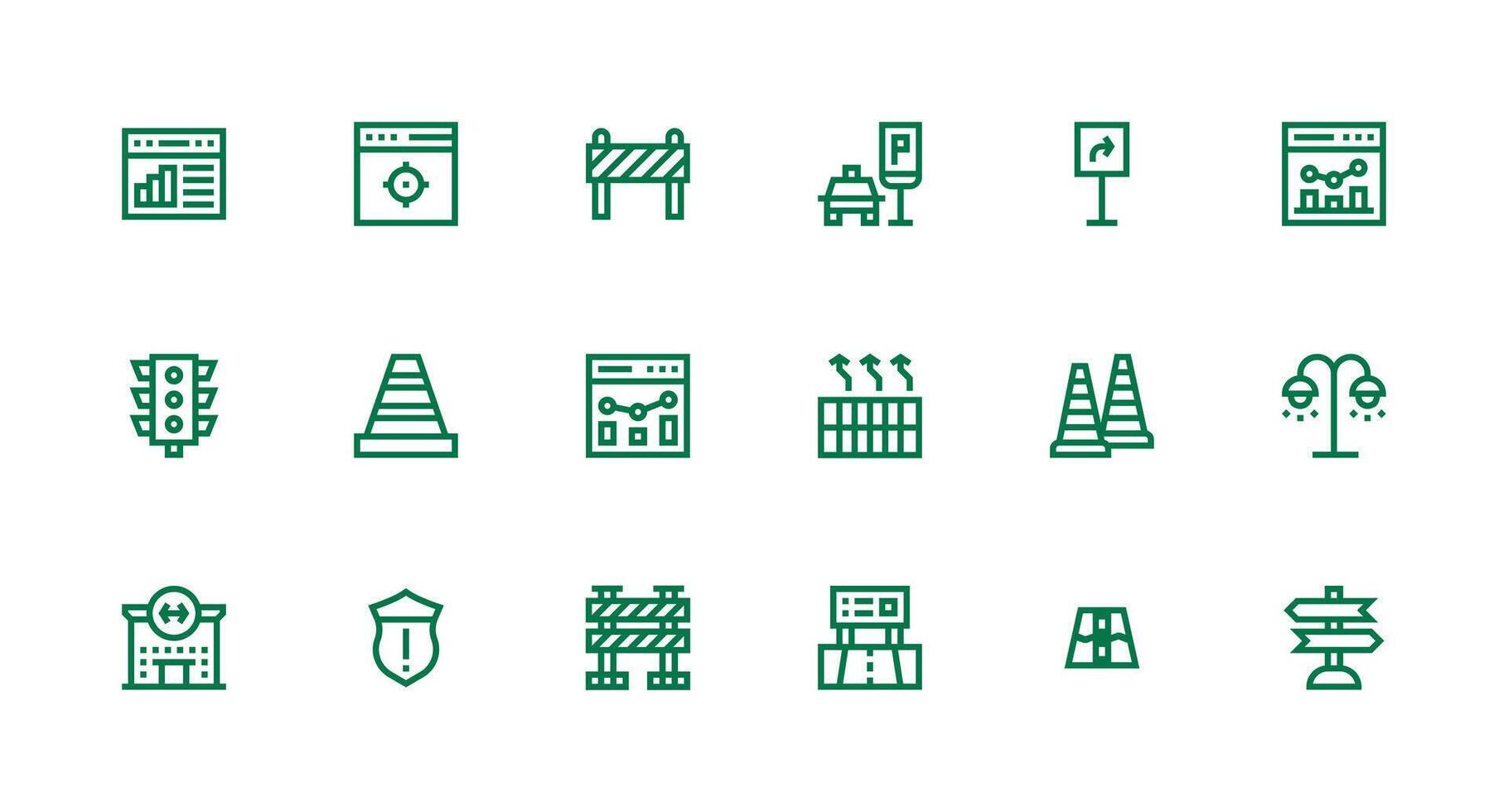 Traffic Icon Collection with 18 Strong Stroke Line Designs Complete Icon Set for Mobile Apps vector