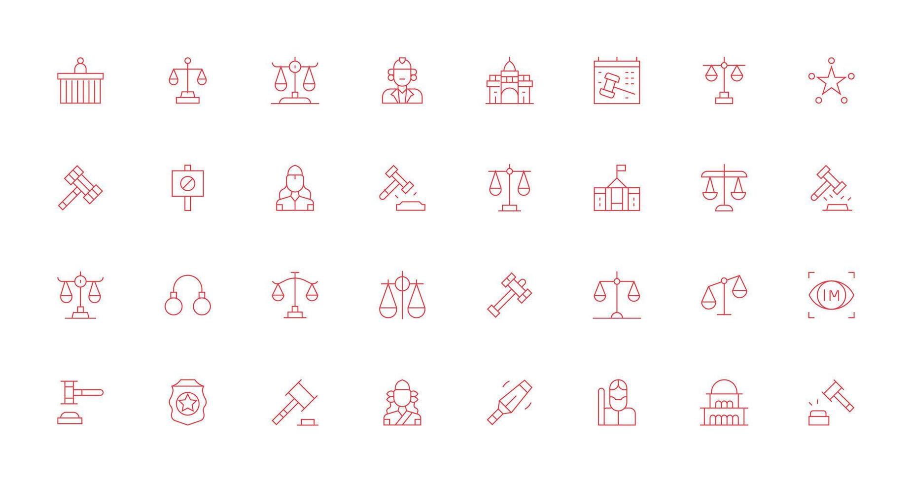 32 Icons for Law in Thin Line Format Icon Pack for Various Themes vector
