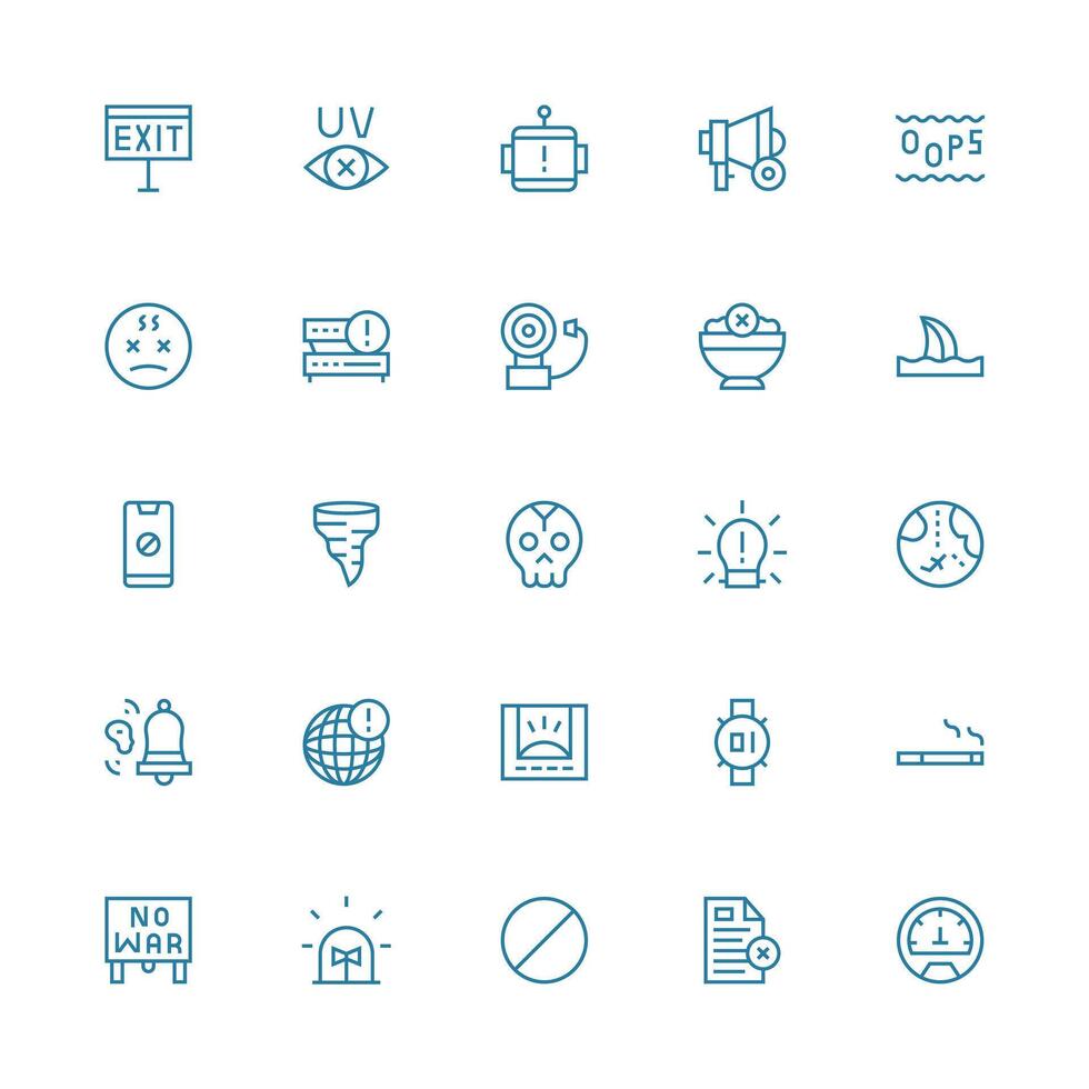 25 Medium Stroke Outline Style Icons from Warning Collection Clear and Concise Icon Set Collection vector