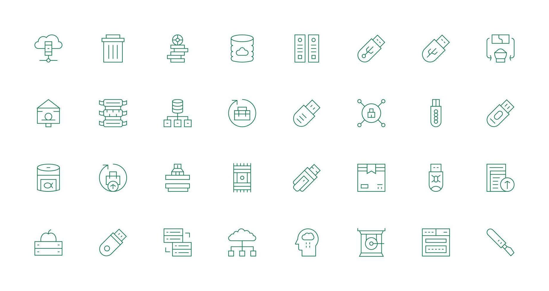 Digital Storage Icon Set with 32 Thin Line Graphics Essential Icons for Rapid UI Building vector