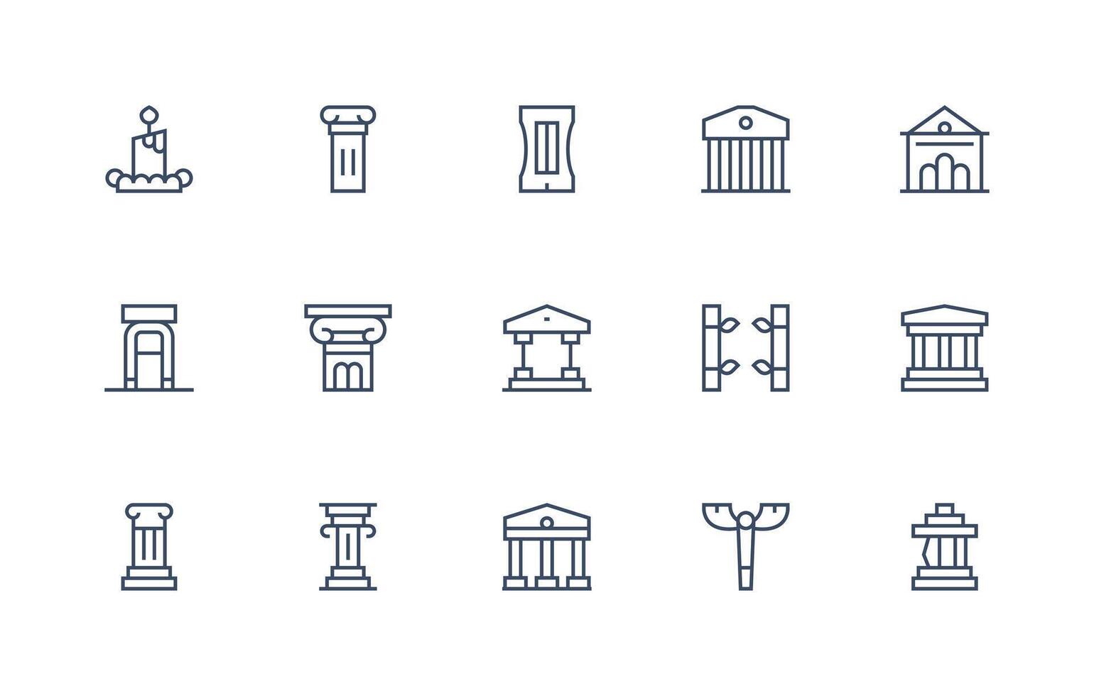 Regular Line Style Pillar Icons with 15 Vectors Fully Editable Icon Set for Web