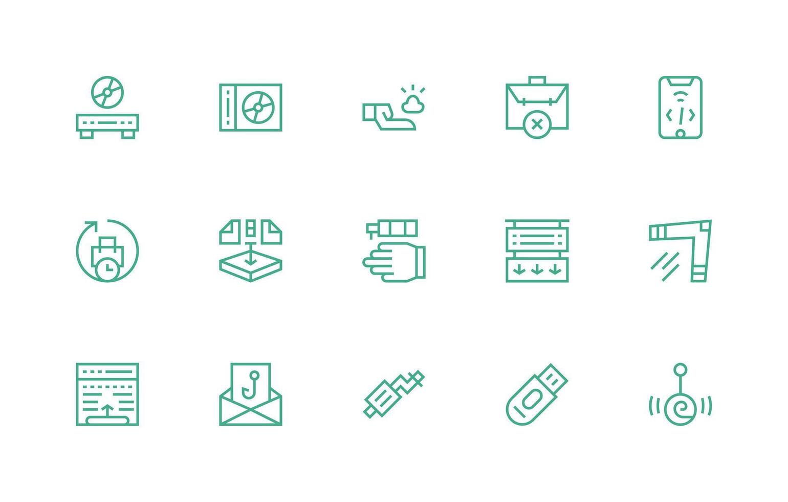 Data Transfer Design Icons featuring 15 in Regular Line Style Professional Icon Set vector