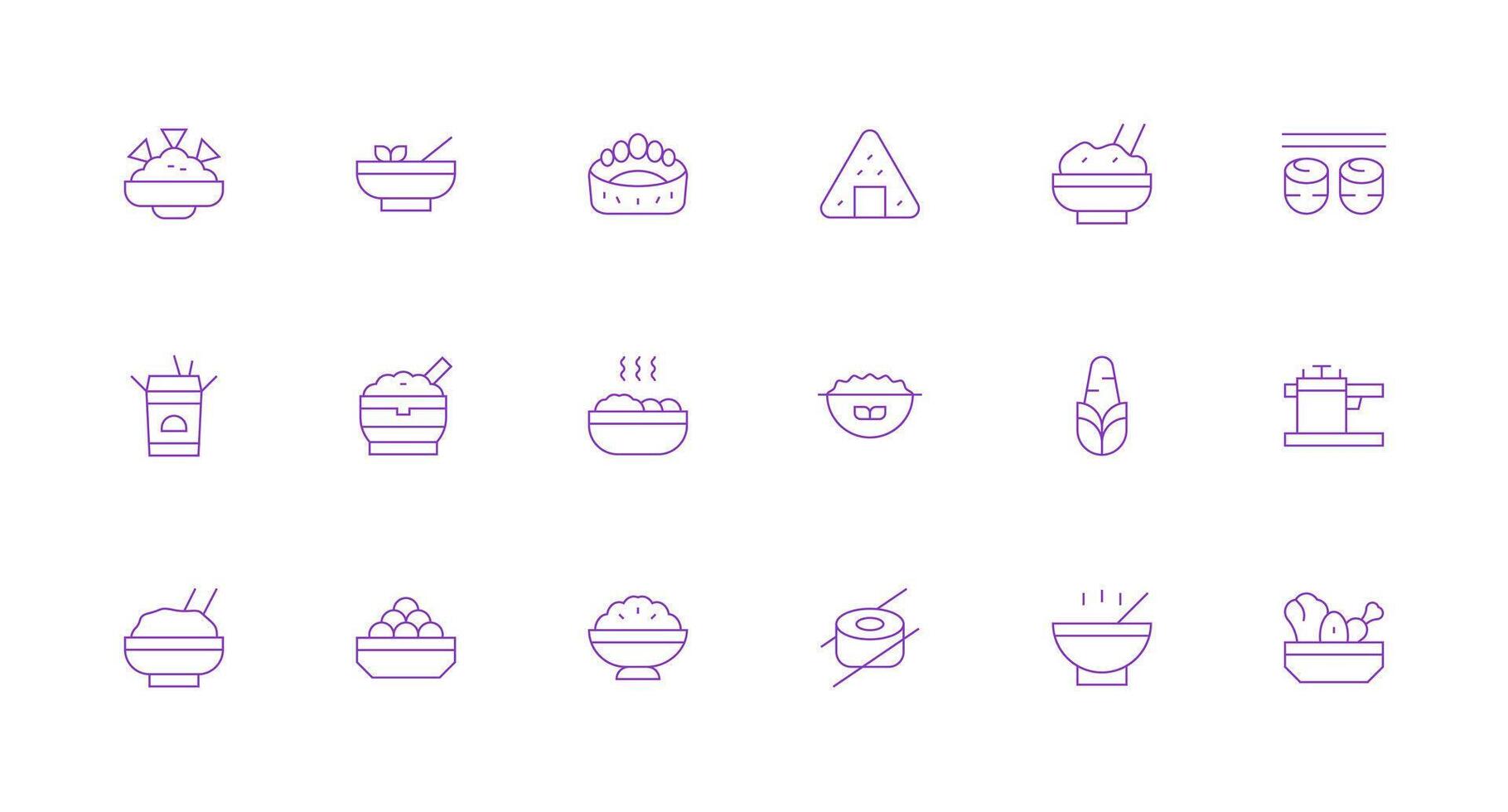 Rice Icon Set with 18 Minimal Line Graphics Style Icon Set vector