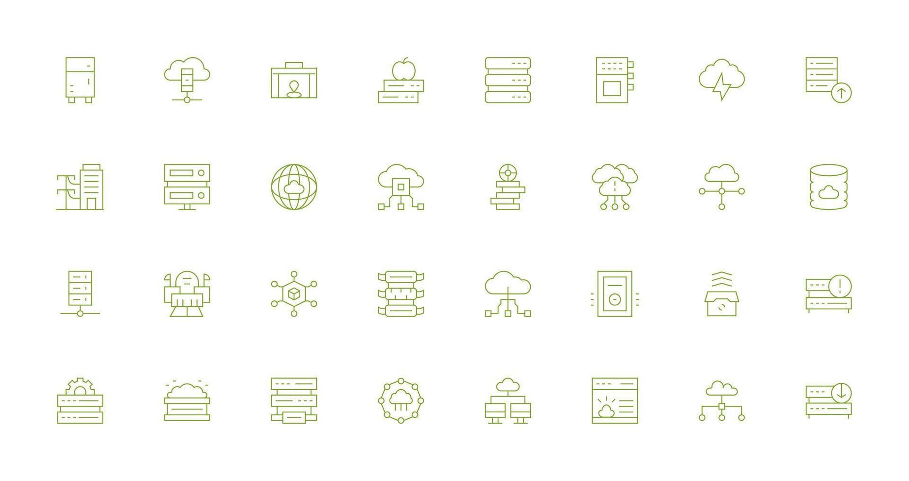 Data Center featuring 32 Icons in Thin Line Design Layout Icon Collection vector