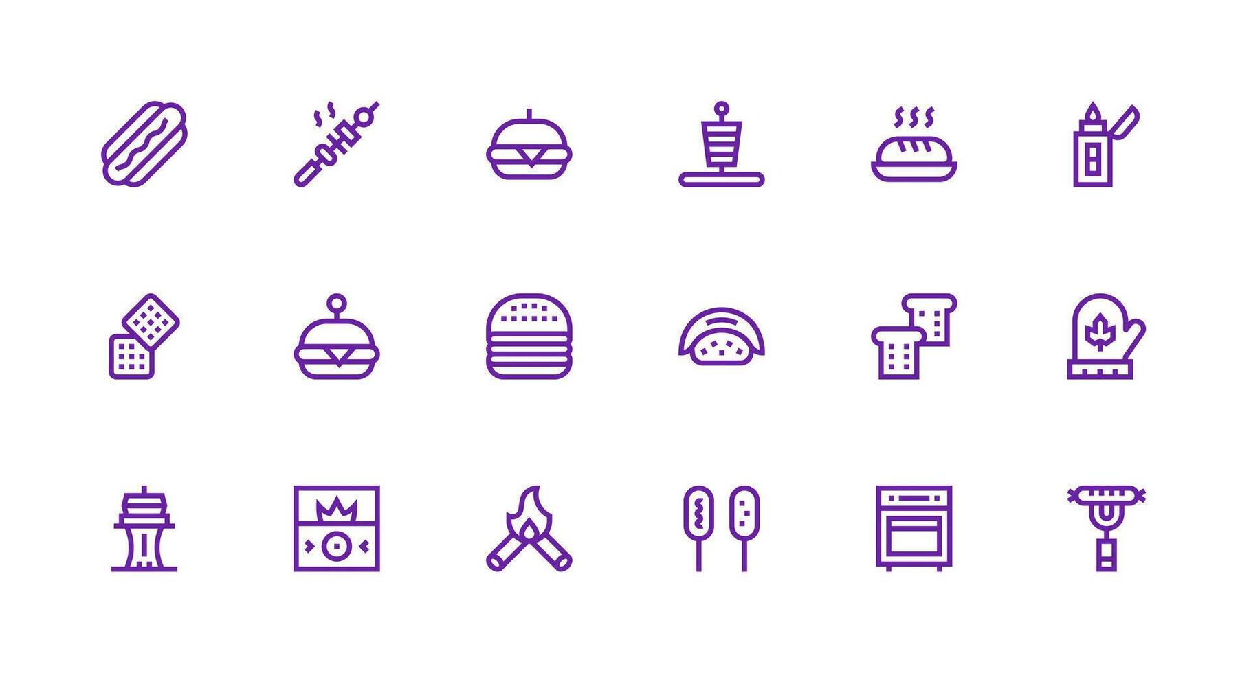 18 Icons for Grill in Strong Stroke Line Format Clean Icon Set Icon Pack for UI Projects vector