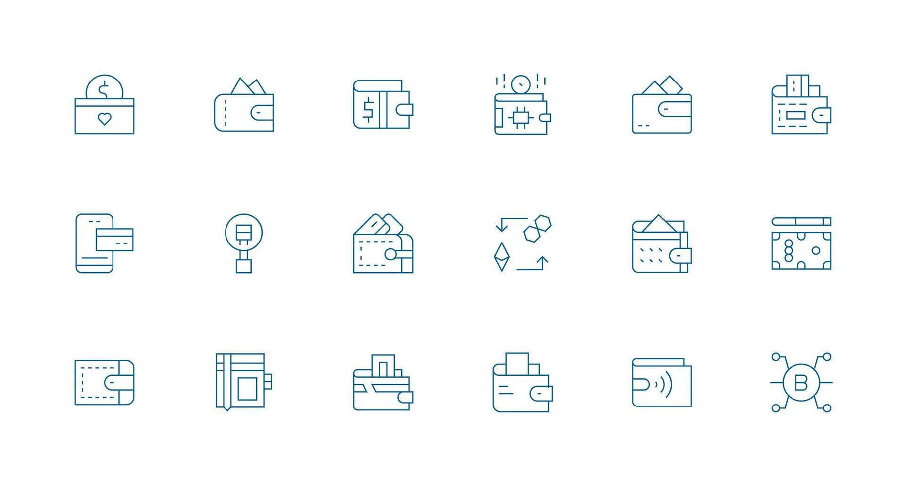 Minimal Line Style Wallet Icons with 18 Vectors Scalable Icons for All Themes