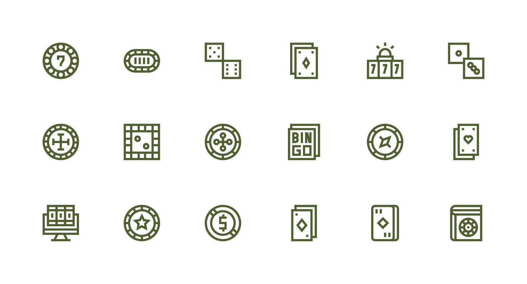 18 Strong Stroke Line Icons for Gambling Graphics Sharp Icons for Presentations vector