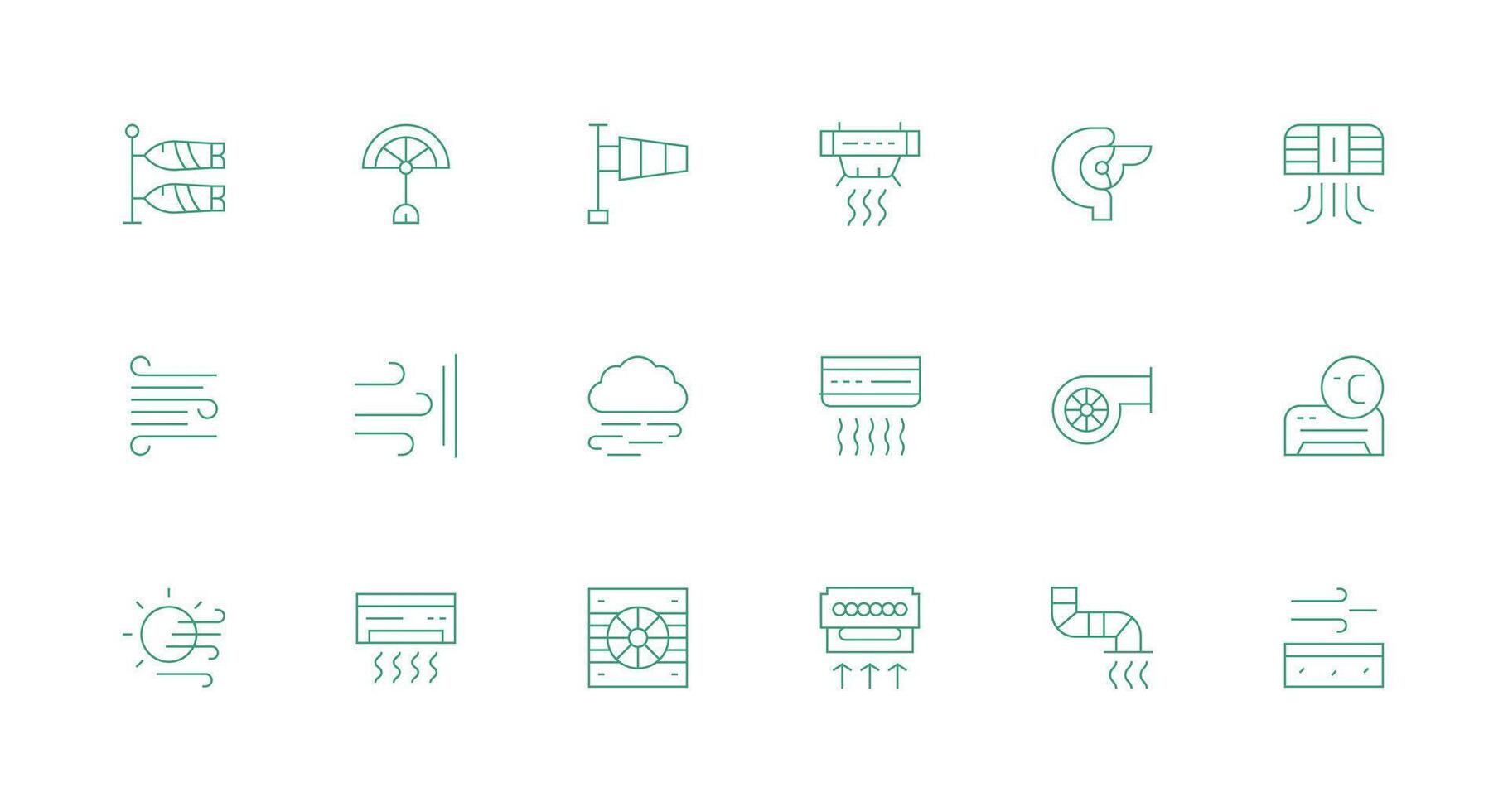 18 Minimal Line Icons for Airflow Graphics Compact Icon Set vector