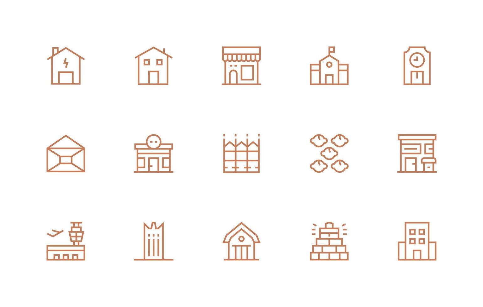 Building featuring 15 Icons in Regular Line Design Icon Pack vector