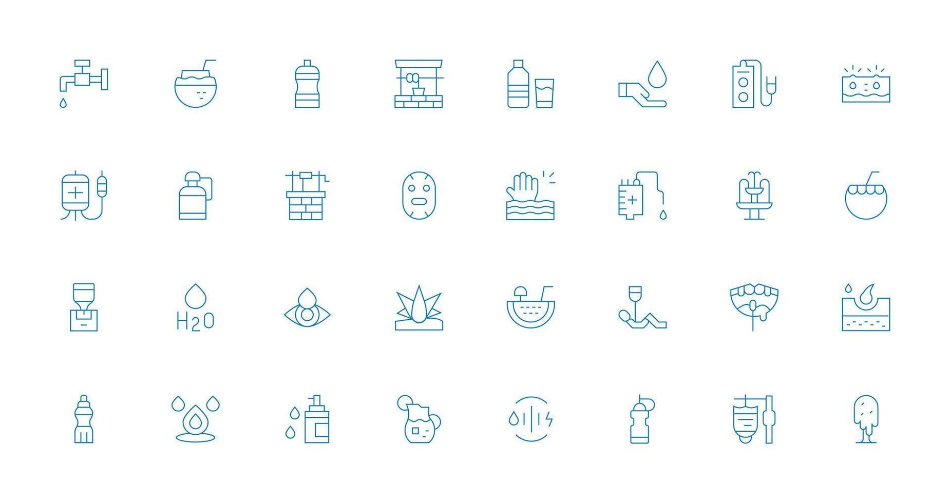 32 Thin Line Style Icons from Hydration Collection Scalable Icons for All Themes vector