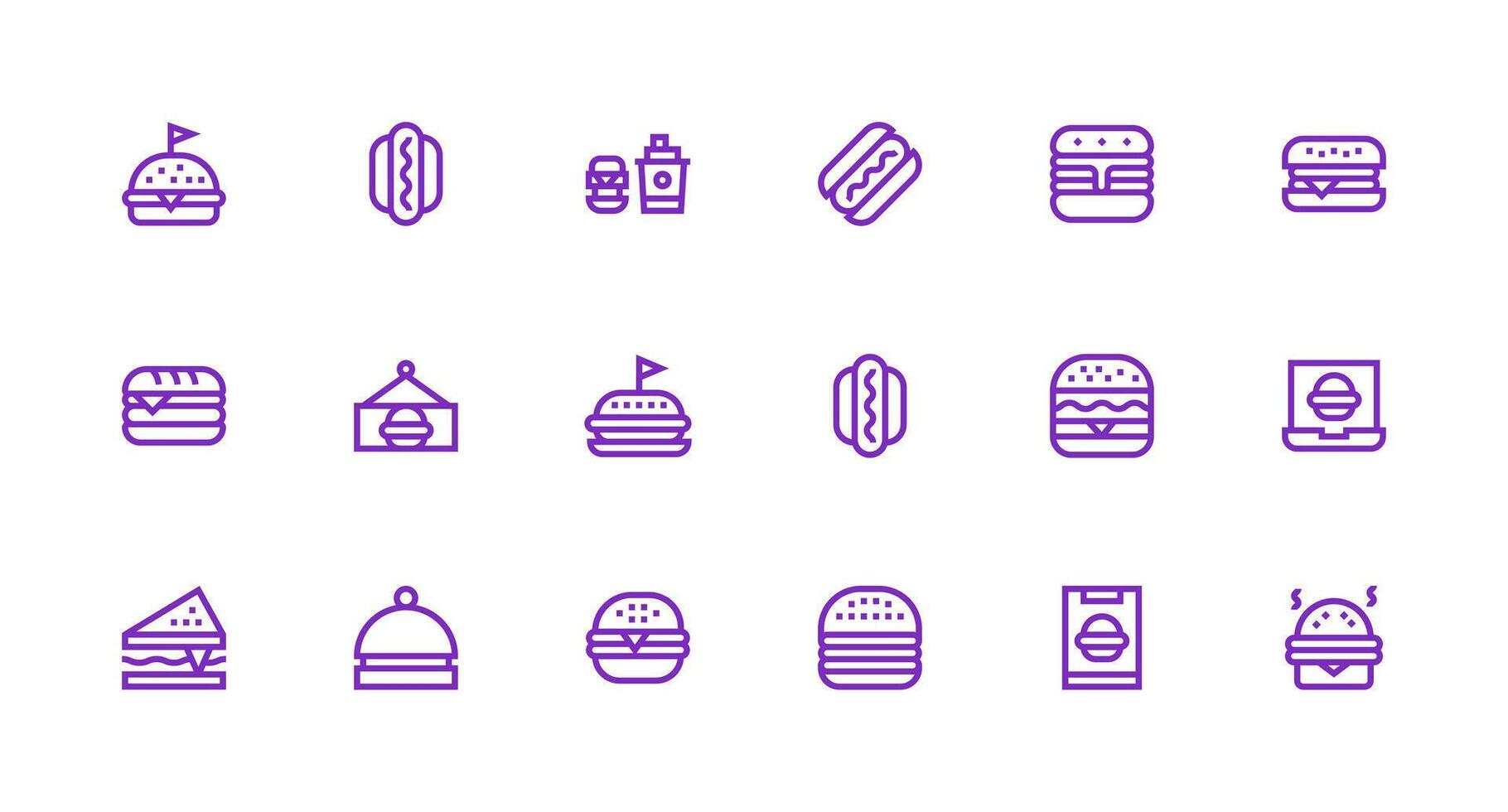 Burger Icon Set with 18 Strong Stroke Line Graphics Interface Icons for Daily Use vector