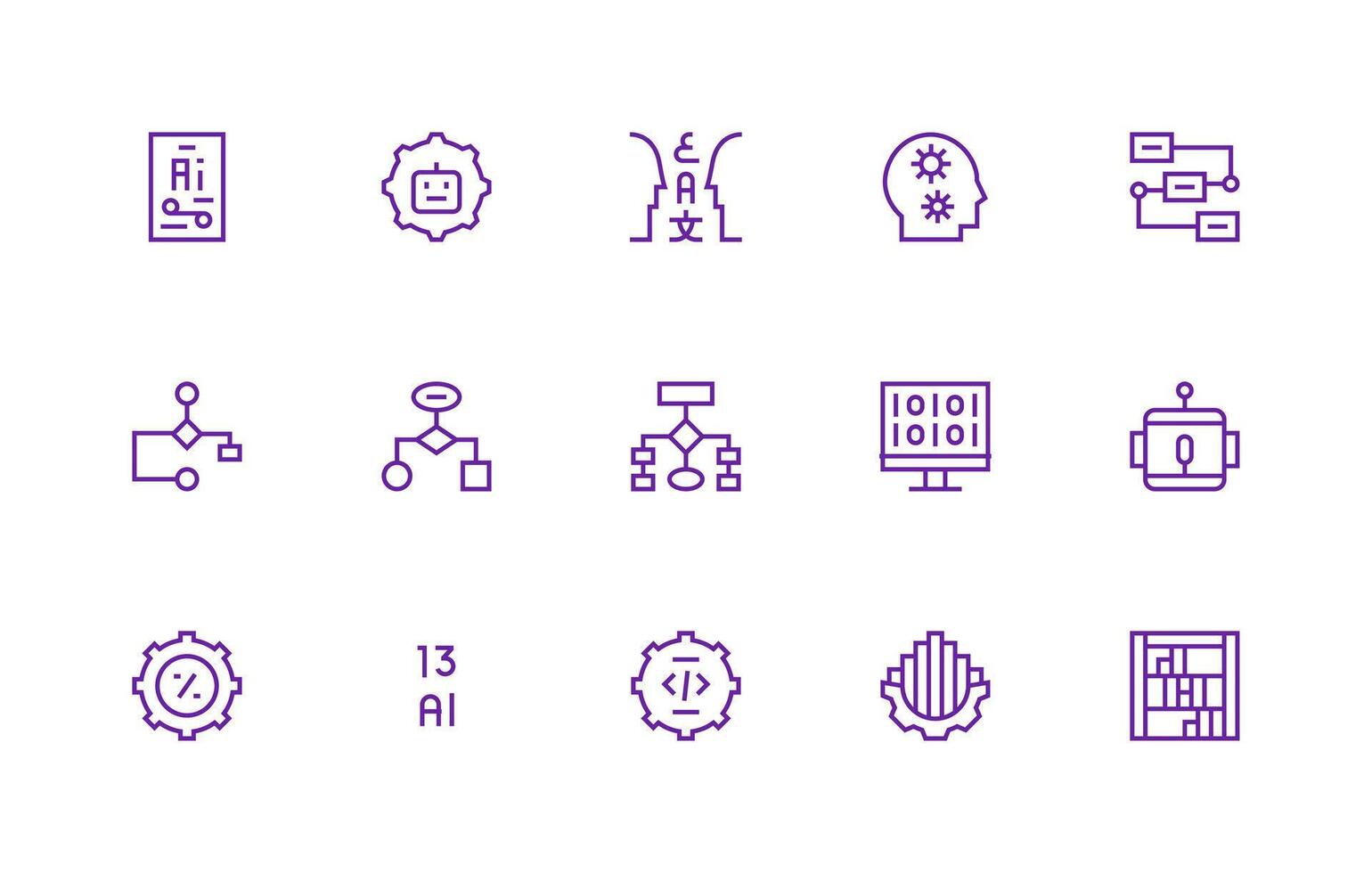 15 Regular Line Designs for Algorithm Icons Pixel Perfect Icon Set vector
