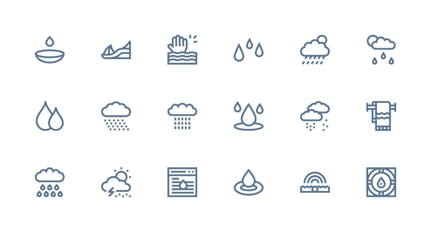 Wet Icon Set with 18 Strong Stroke Line Graphics Minimal Icon Set for Interface Projects vector