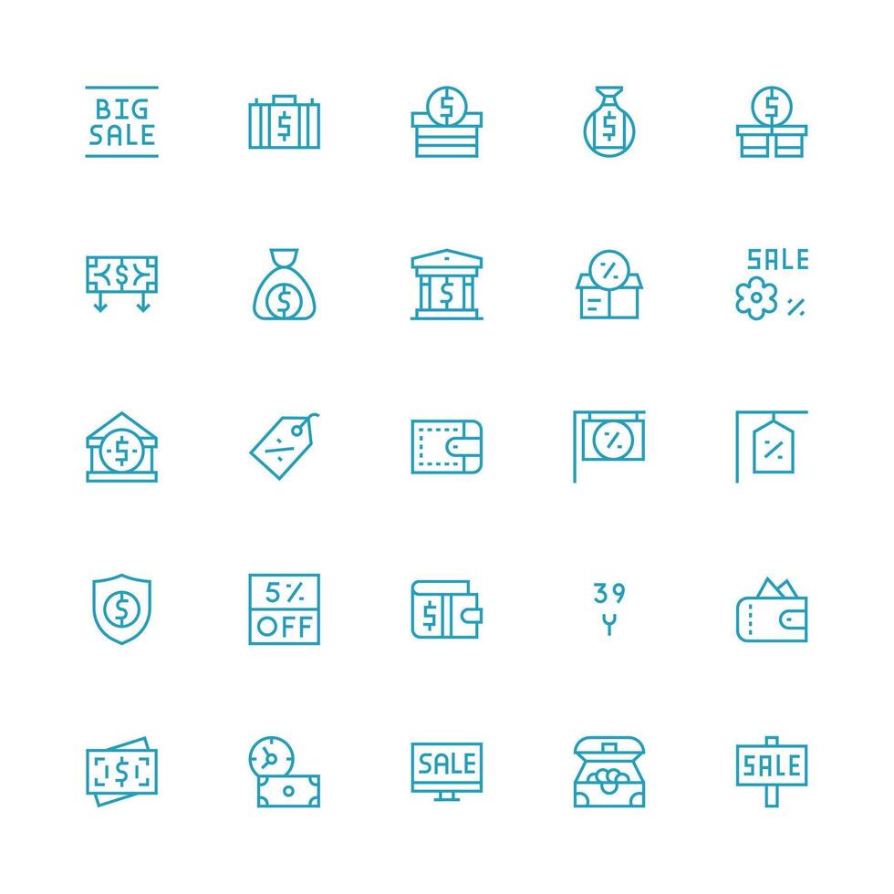 25 Icons for Savings in Medium Stroke Outline Format Organized Glyph Icons for Fast Design vector