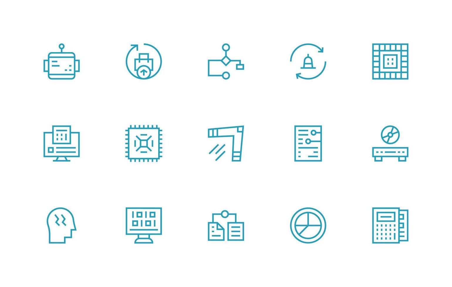 Data Processing Visual Pack containing 15 Regular Line Icons Lightweight Icon Series for Fast Prototypes vector