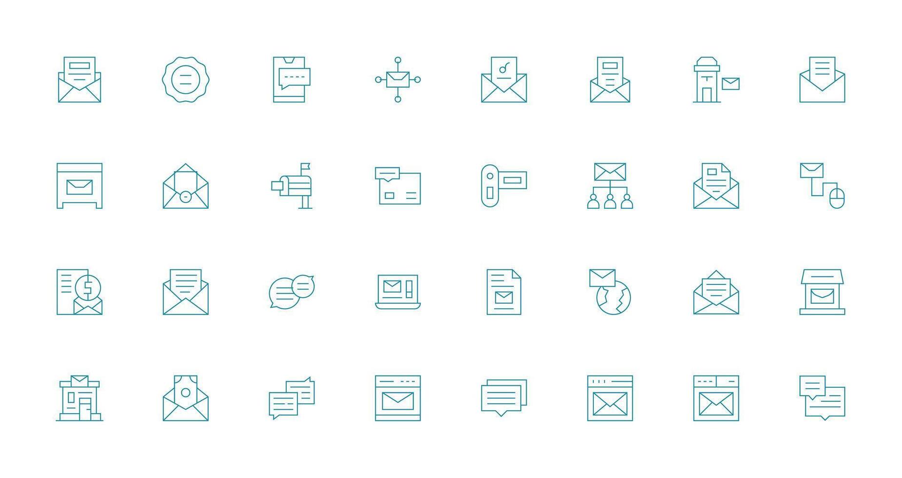 Correspondence Visual Pack containing 32 Thin Line Icons Flexible Icon System for Web Interfaces vector