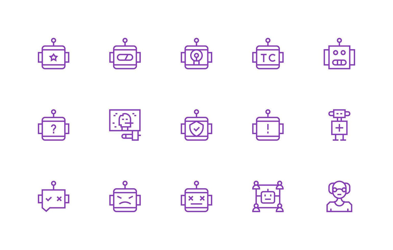 Robot Visual Pack containing 15 Regular Line Icons Full Icon Library for UI Designers vector