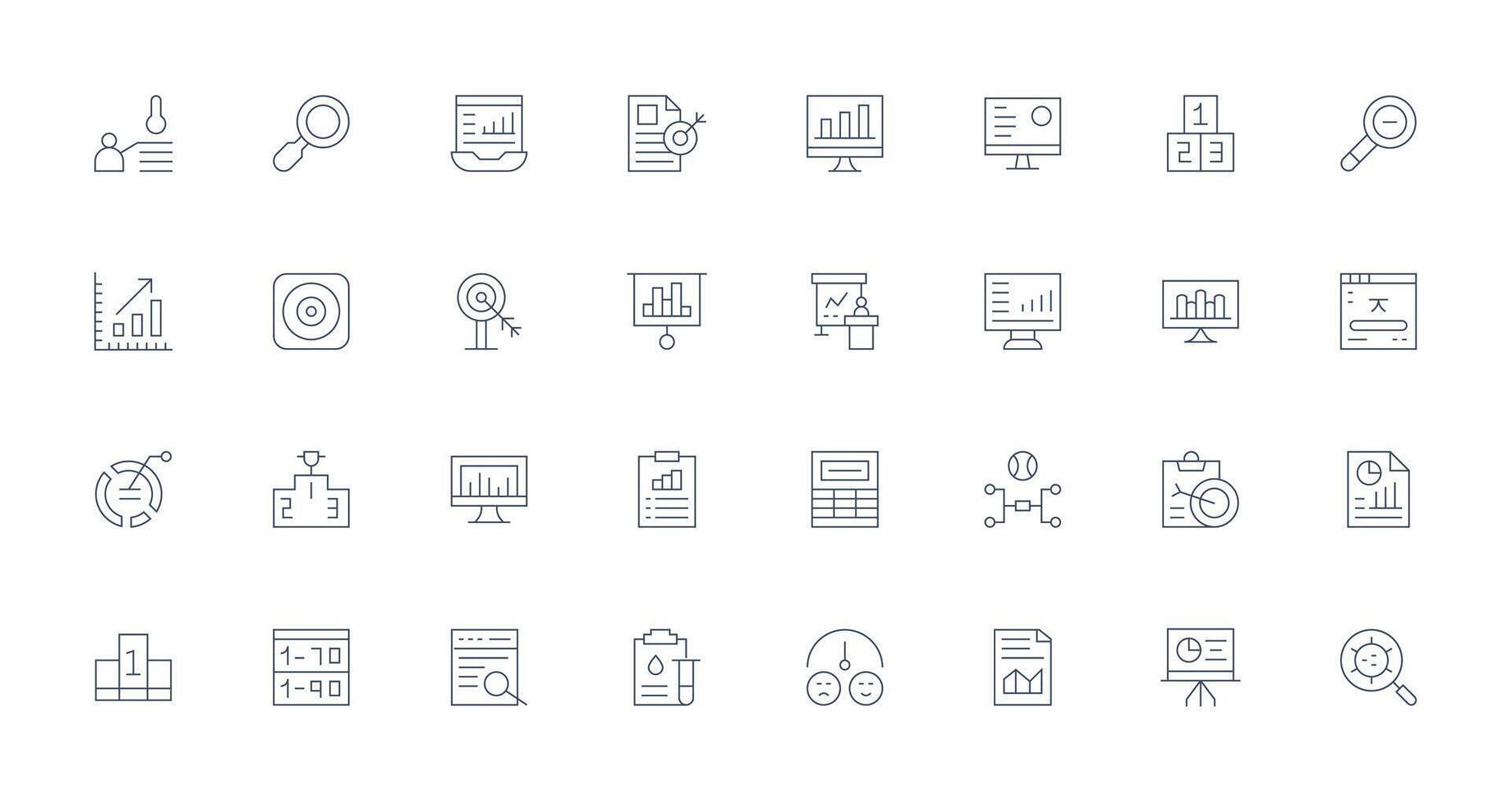 32 Thin Line Icons for Results Graphics Balanced Icon Set for Functional Design vector