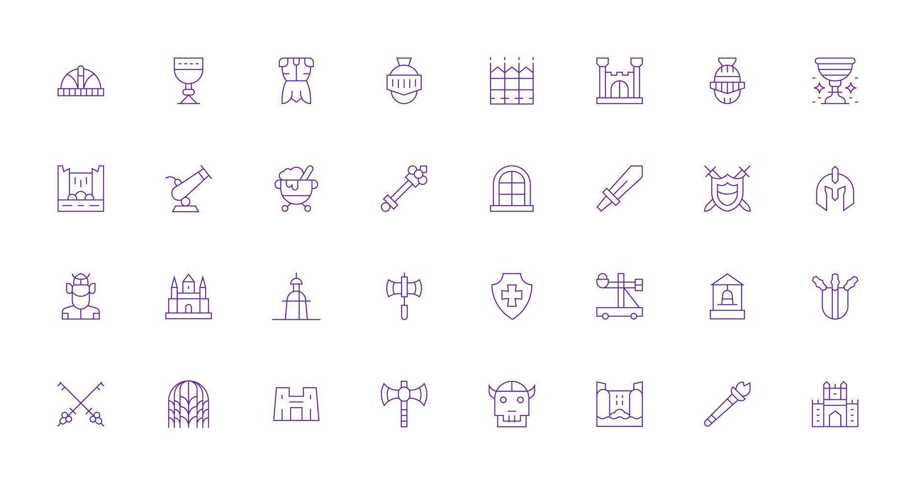 Medieval Set with 32 Thin Line Icons Scalable Icons for Cross-Platform Interfaces vector