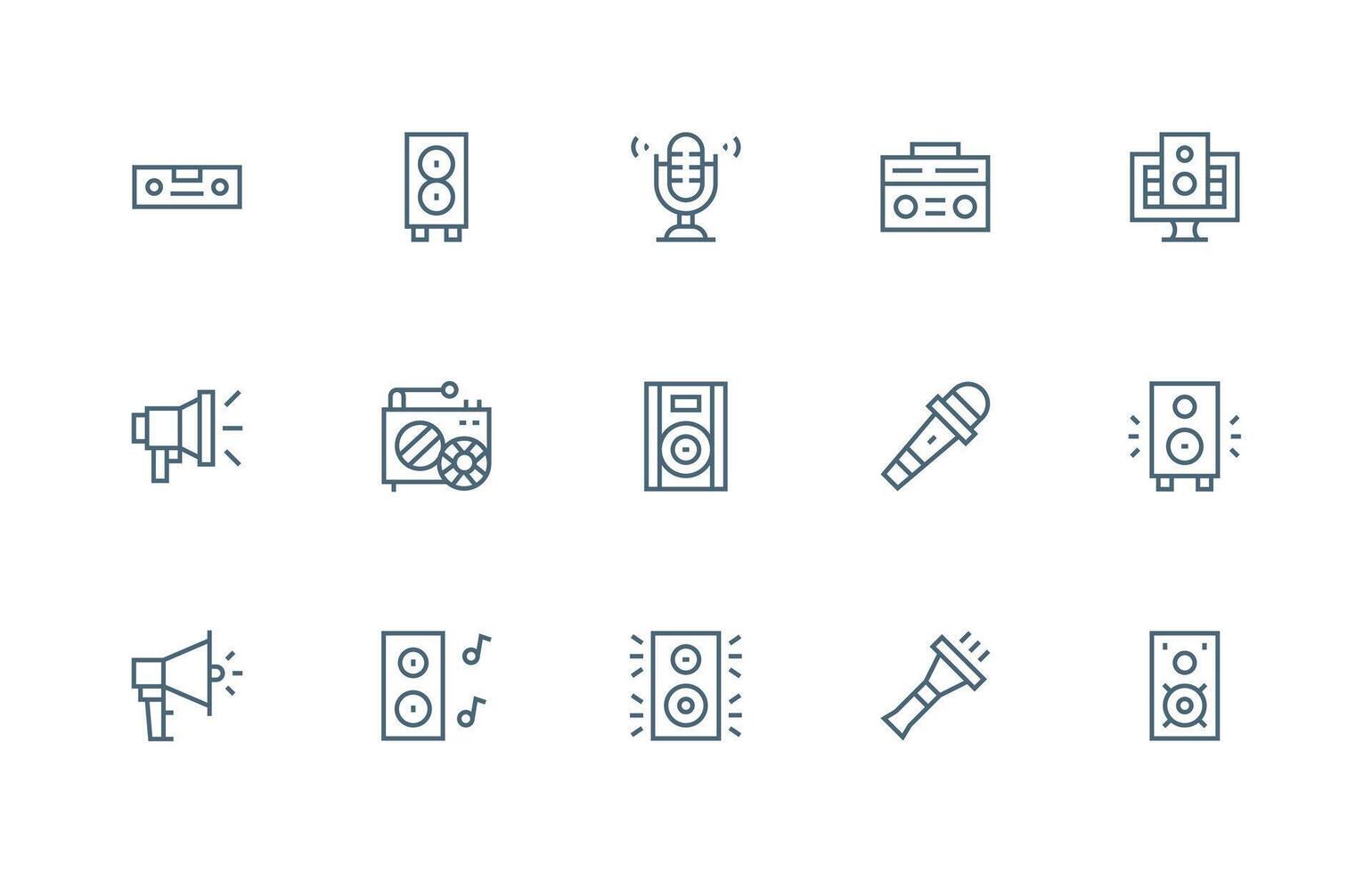 Sound System Set with 15 Regular Line Icons Smart Icon Collection vector